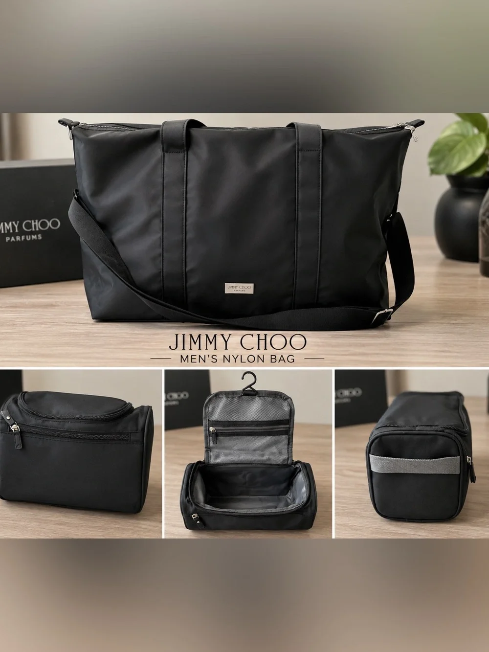 Jimmy Choo Black Nylon Weekend Bag and Samples